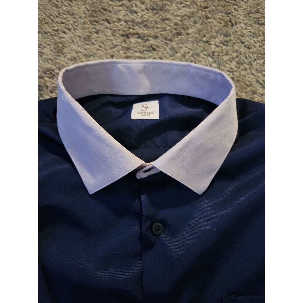 Savile Lane Men's Navy Blue & Lavender Button-Down French Cuff Shirt Size 3xl View 6